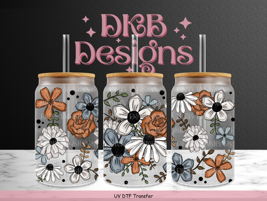 Florals 16oz glass can UV DTF