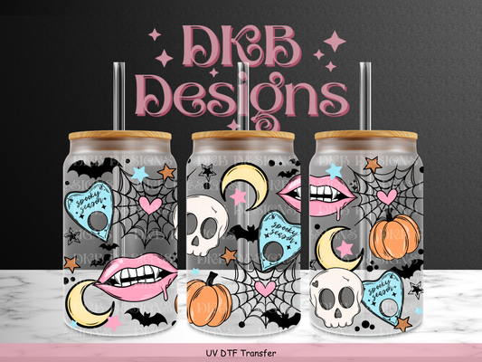 Cute spooky 16oz glass can UV DTF