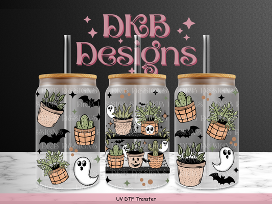 Spooky plants 16oz glass can UV DTF