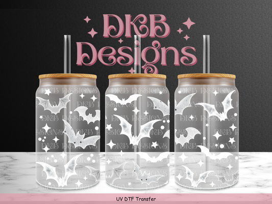 White bats 16oz glass can UV DTF