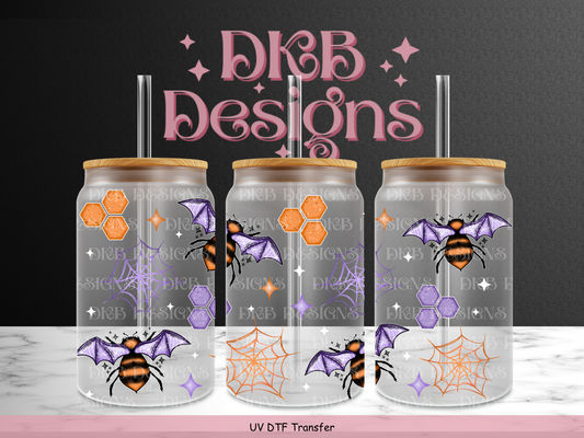 Spooky bees 16oz glass can UV DTF