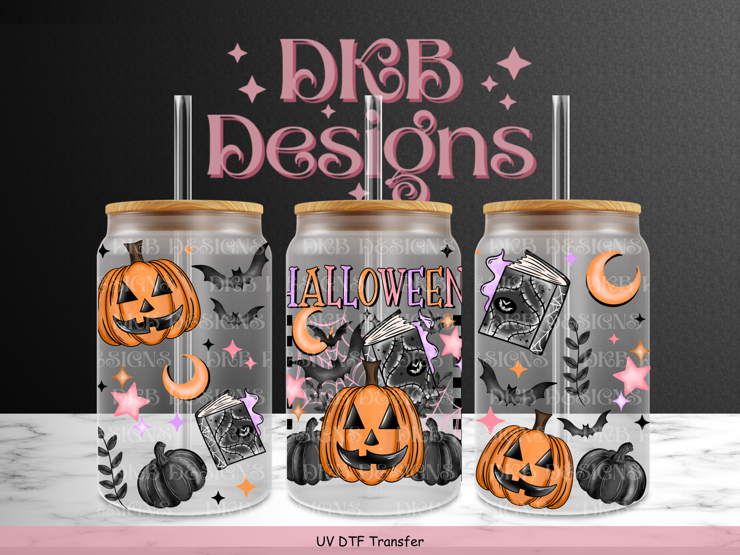 Halloween 16oz glass can UV DTF