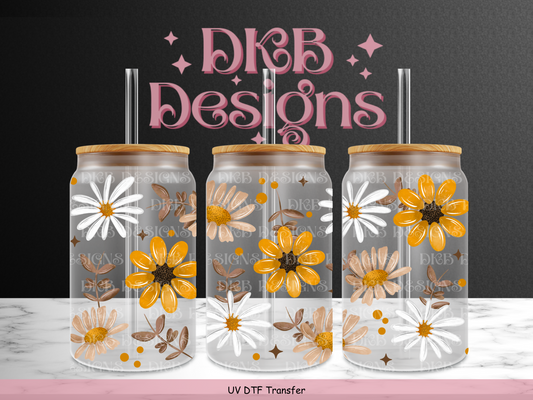 Florals 16oz glass can UV DTF