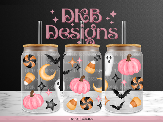 Cute spooky 16oz glass can UV DTF