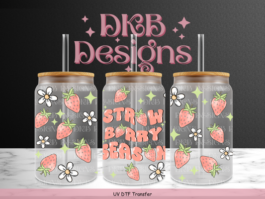 Strawberry season 16oz glass can UV DTF