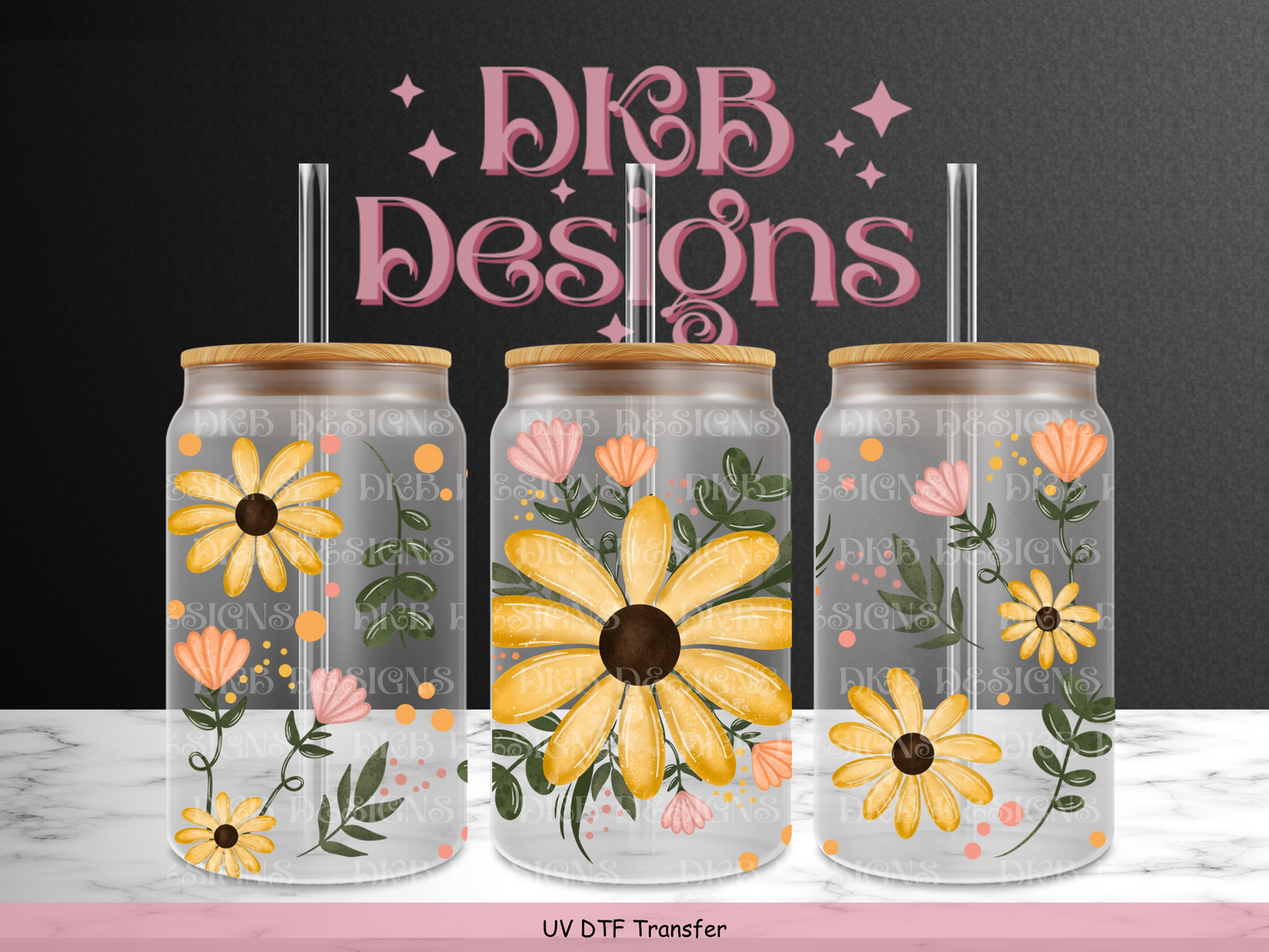 Florals 16oz glass can UV DTF