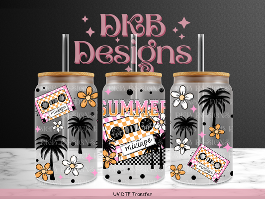 Summer mixtape 16oz glass can UV DTF