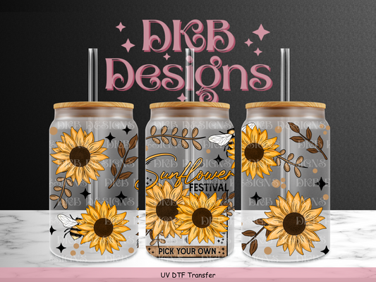 Sunflower festival 16oz glass can UV DTF