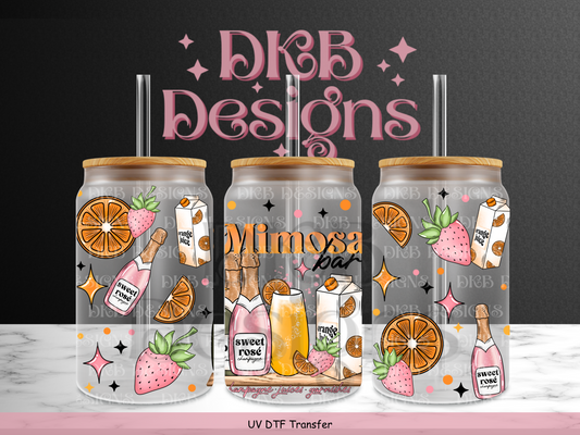 Mimosa bar 16oz glass can UV DTF