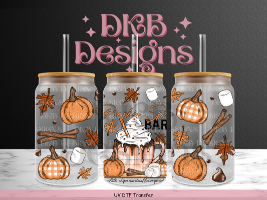 Pumpkin spice bar 16oz glass can UV DTF