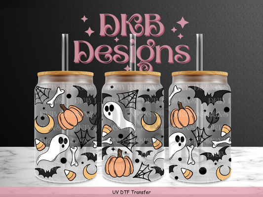 Spooky doodles 16oz glass can UV DTF