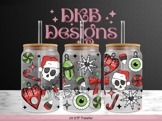 Creepy christmas 16oz glass can UV DTF