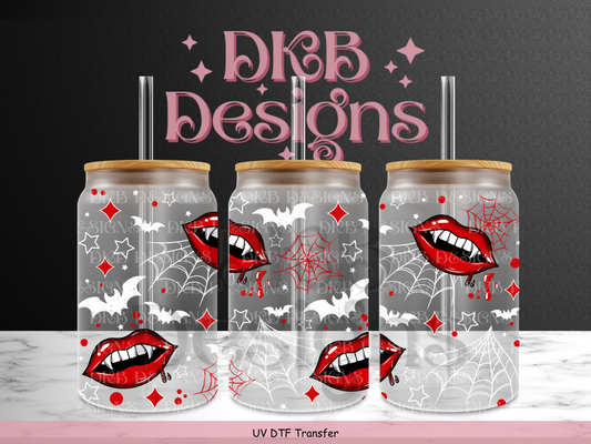 Vampire lips 16oz glass can UV DTF