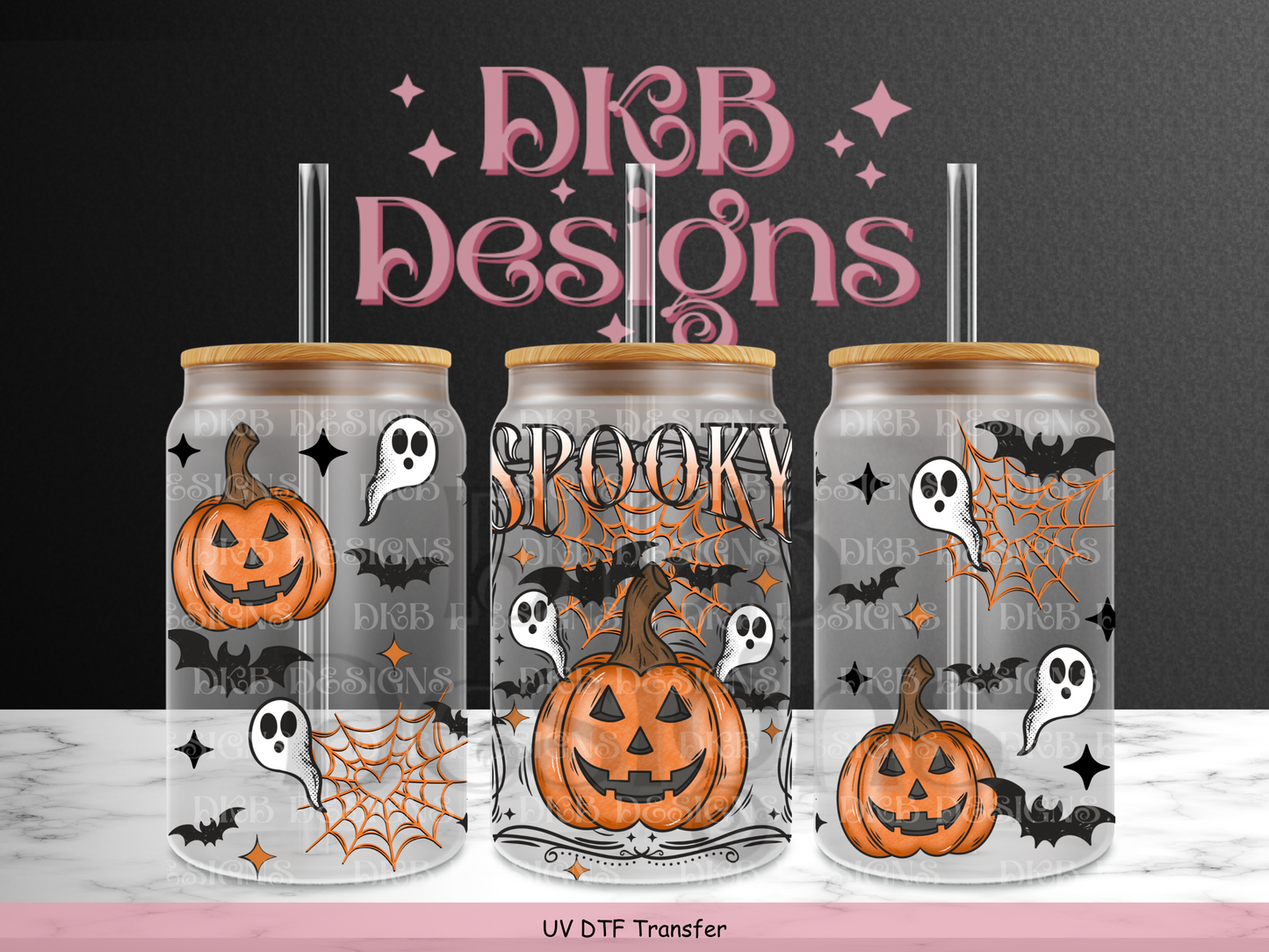 Spooky 16oz glass can UV DTF