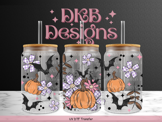 Pumpkin florals 16oz glass can UV DTF