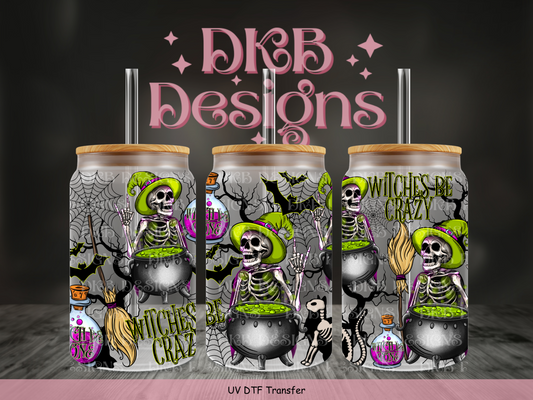 Witches be crazy 16oz glass can UV DTF