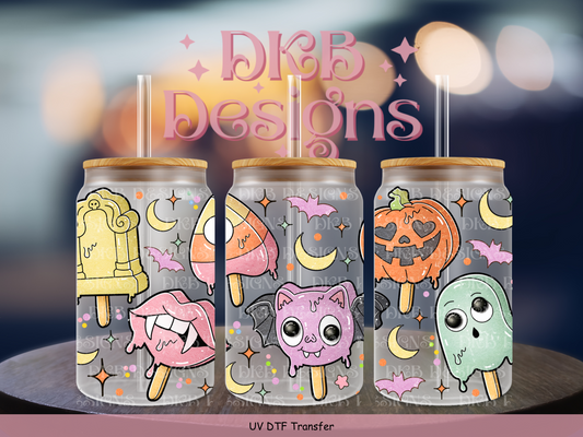 Trick or treat pops 16oz glass can UV DTF