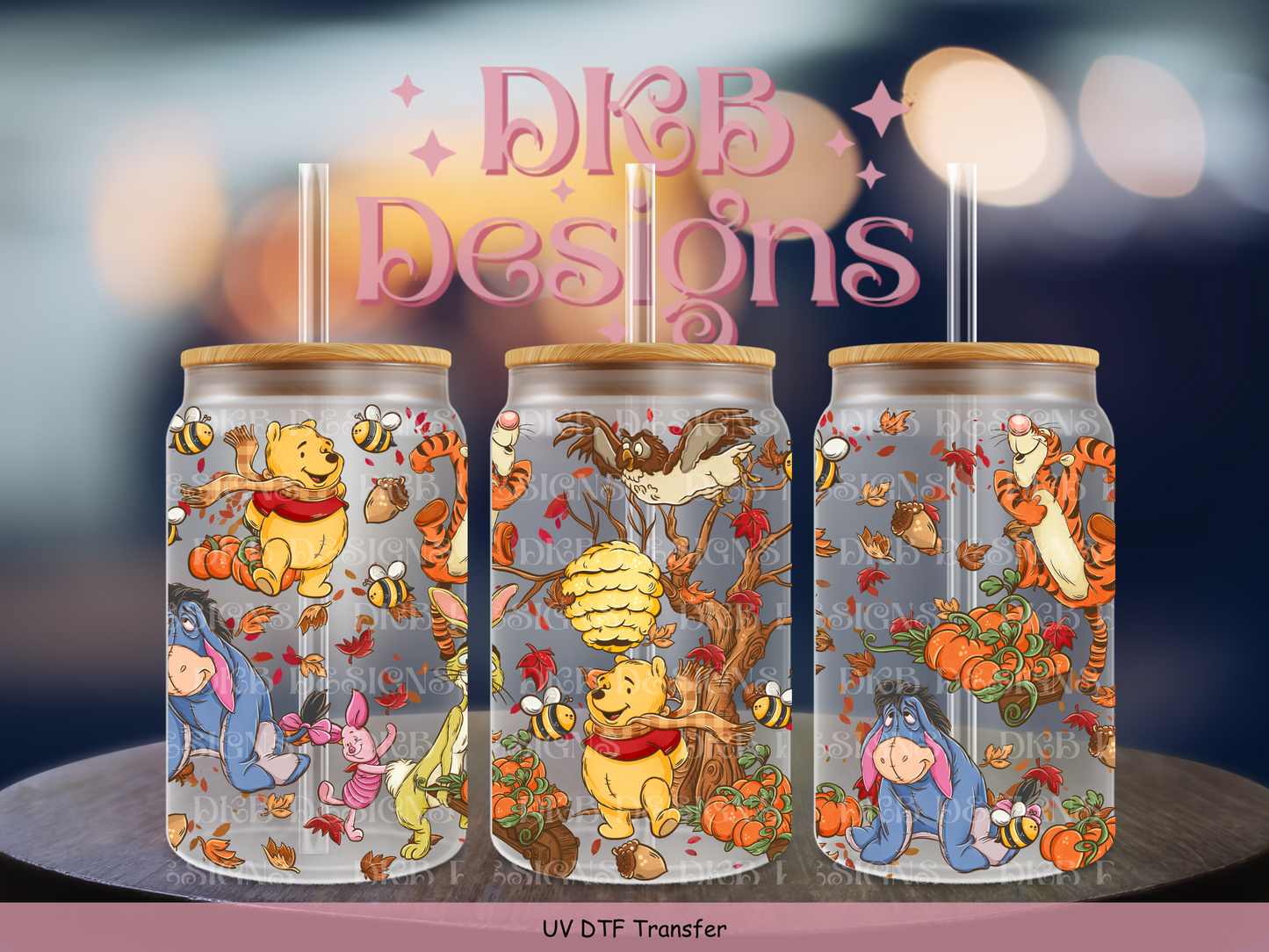 Bear 16oz glass can UV DTF