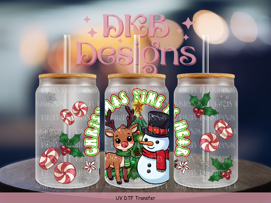 Christmas time 16oz glass can UV DTF