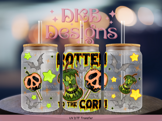 Rotten to the core 16oz glass can UV DTF