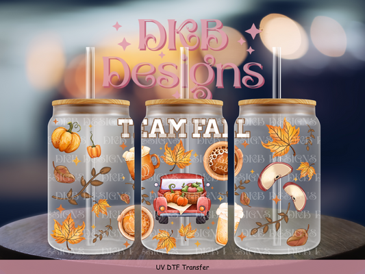 Team fall 16oz glass can UV DTF