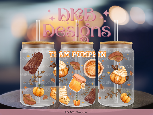 Team pumpkin 16oz glass can UV DTF