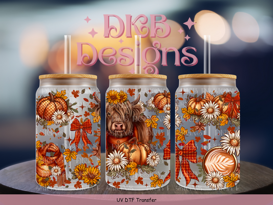 Highland Autumn 16oz glass can UV DTF