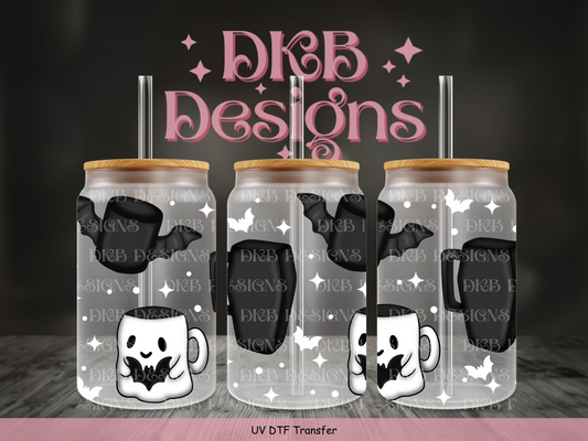 Spooky mugs (black/white)  16oz glass can UV DTF