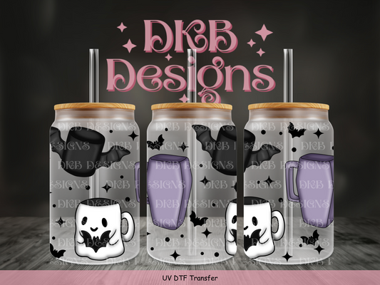 Spooky mugs (purple/black) 16oz glass can UV DTF