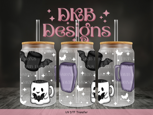 Spooky mugs (purple/white) 16oz glass can UV DTF