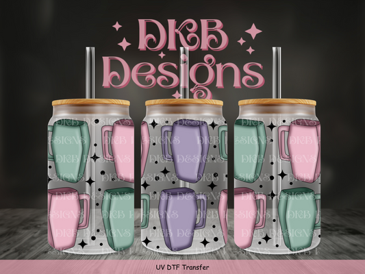 Pastel coffin mugs (black) 16oz glass can UV DTF