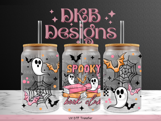 Spooky book club 16oz glass can UV DTF