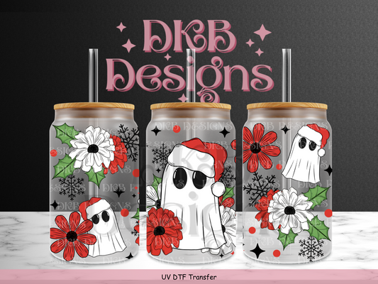 Christmas ghost 16oz glass can UV DTF