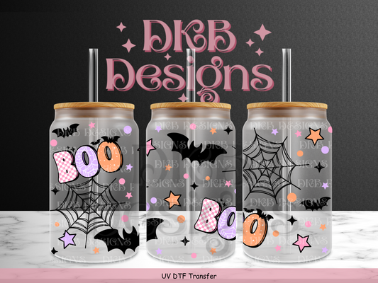 Boo (black) 16oz glass can UV DTF