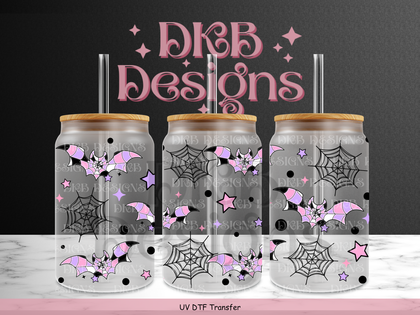 Web bats (black) 16oz glass can UV DTF