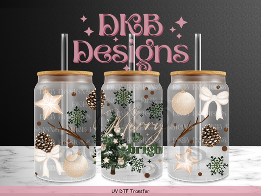 Merry & bright 16oz glass can UV DTF