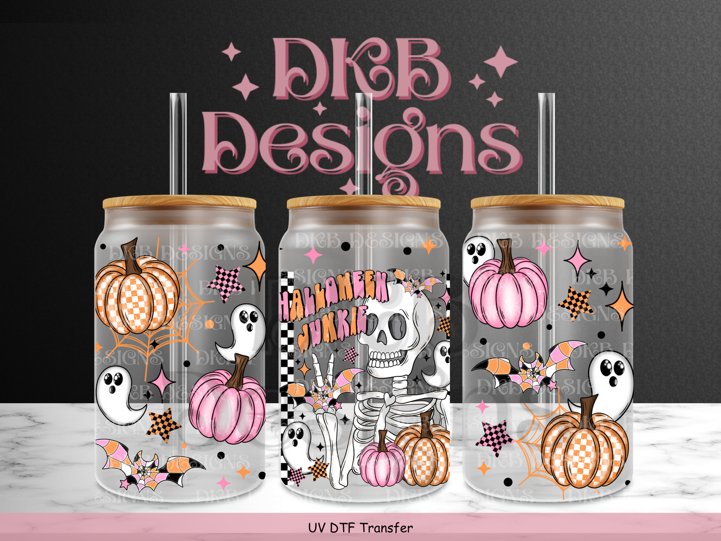 Halloween junkie 16oz glass can UV DTF