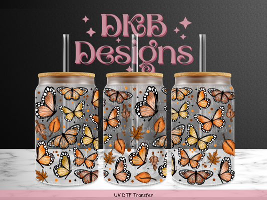 Fall butterflies 16oz glass can UV DTF