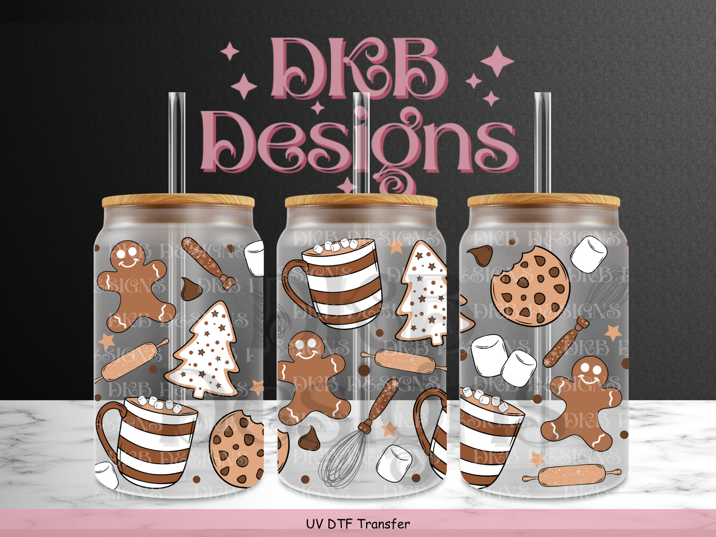 Christmas baking 16oz glass can UV DTF