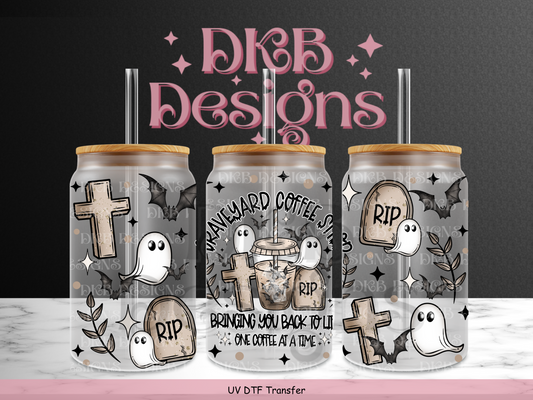 Graveyard coffee 16oz glass can UV DTF