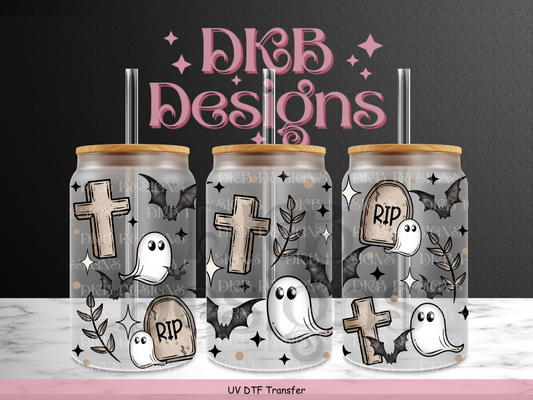 Graveyard 16oz glass can UV DTF