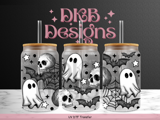 Spooky 16oz glass can UV DTF