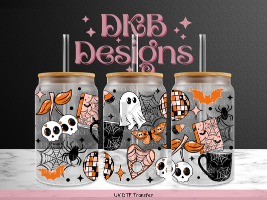 Spooky doodles 16oz glass can UV DTF