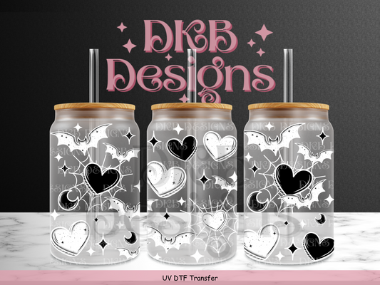 Bats & hearts (white) 16oz glass can UV DTF