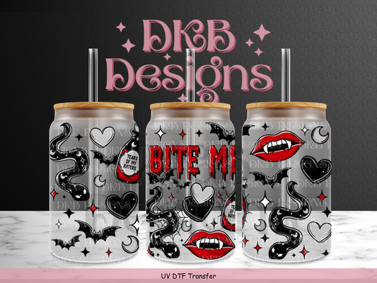 Bite me (black) 16oz glass can UV DTF