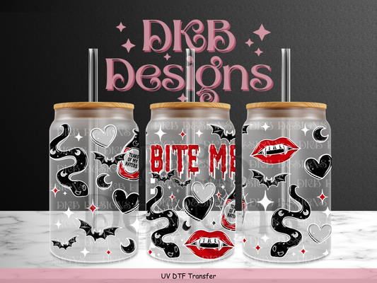 Bite me (white) 16oz glass can UV DTF