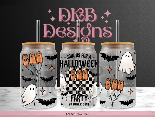 Halloween party 16oz glass can UV DTF