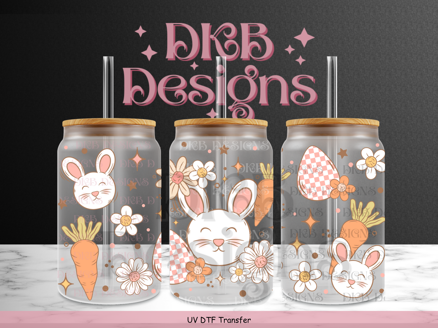 Bunny 16oz glass can UV DTF