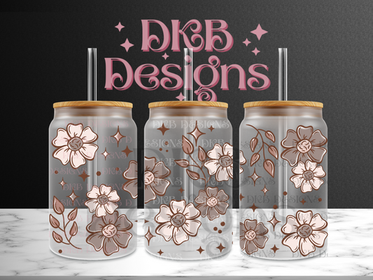 Soft florals 16oz glass can UV DTF