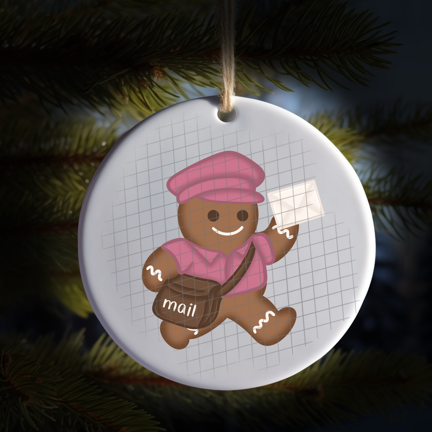 Pink mail carrier gingerbread UV DTF